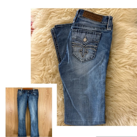 Rock Revival ‘Julee’ Bootcut Faded Blue Jeans with Detailed Stitching - Picture 1 of 7